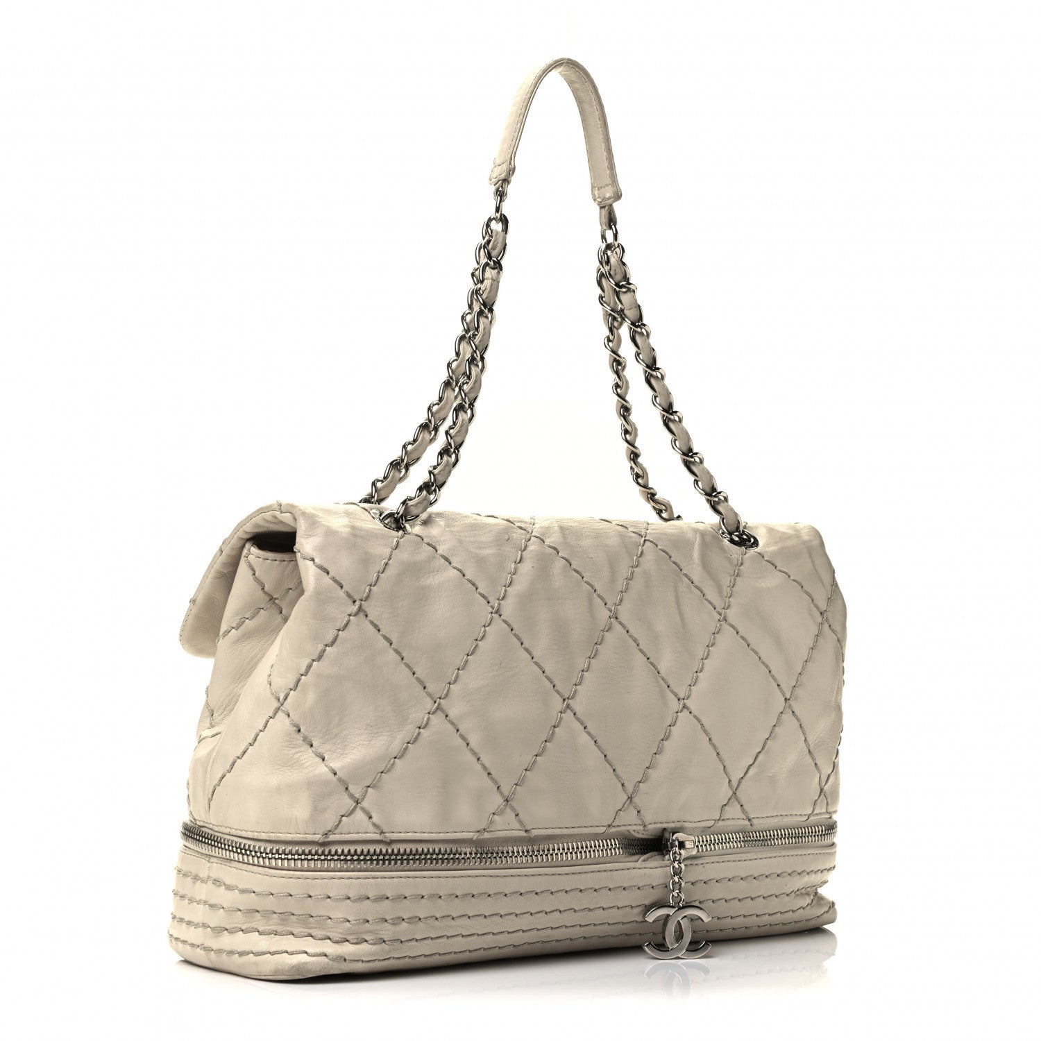 Chanel Calfskin Stitched Large Expandable Flap Bag White 2 of 4