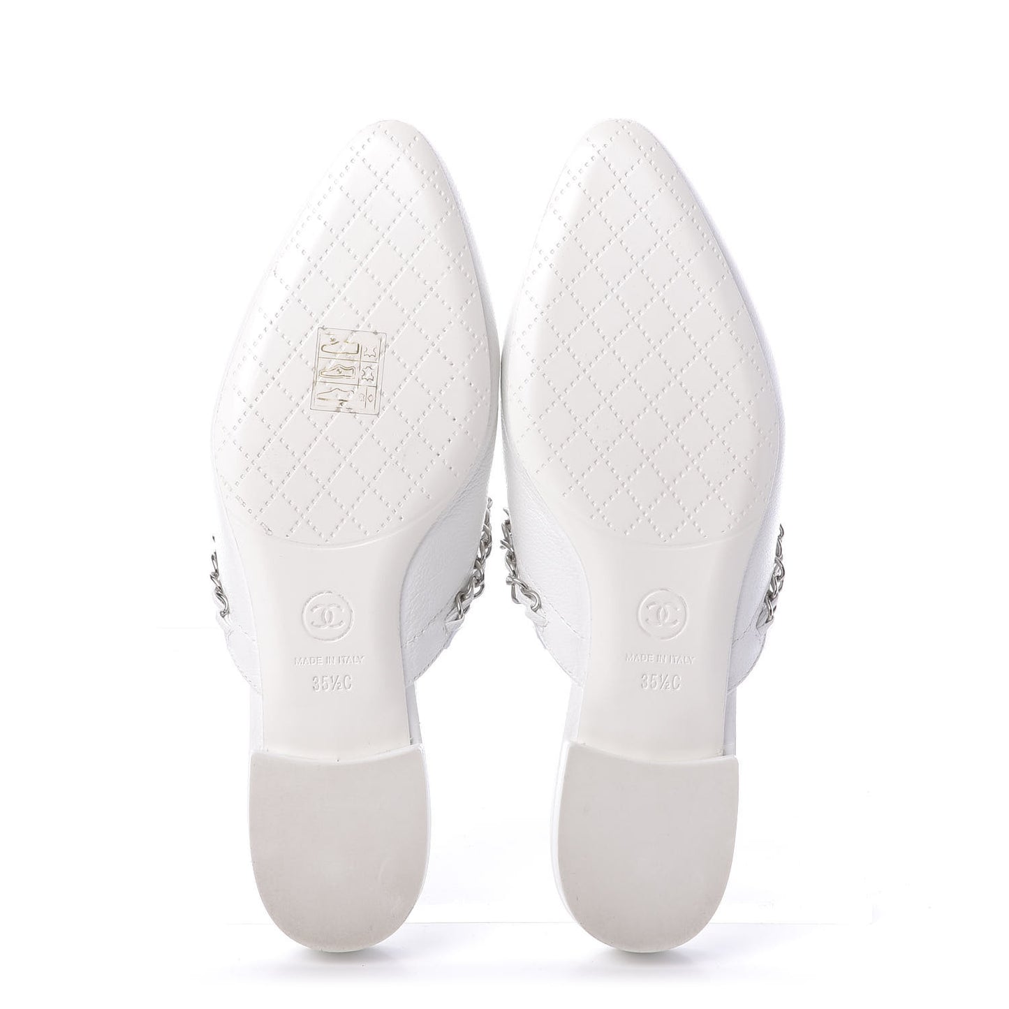 Goatskin Chain CC Mules 35.5 White