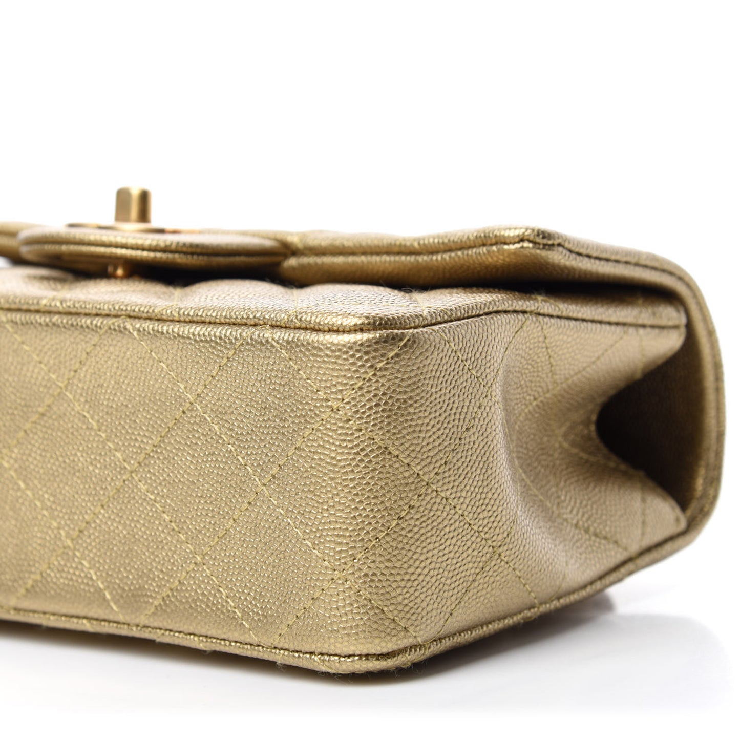 Metallic Caviar Quilted Mini Top Handle Rectangular Flap Gold