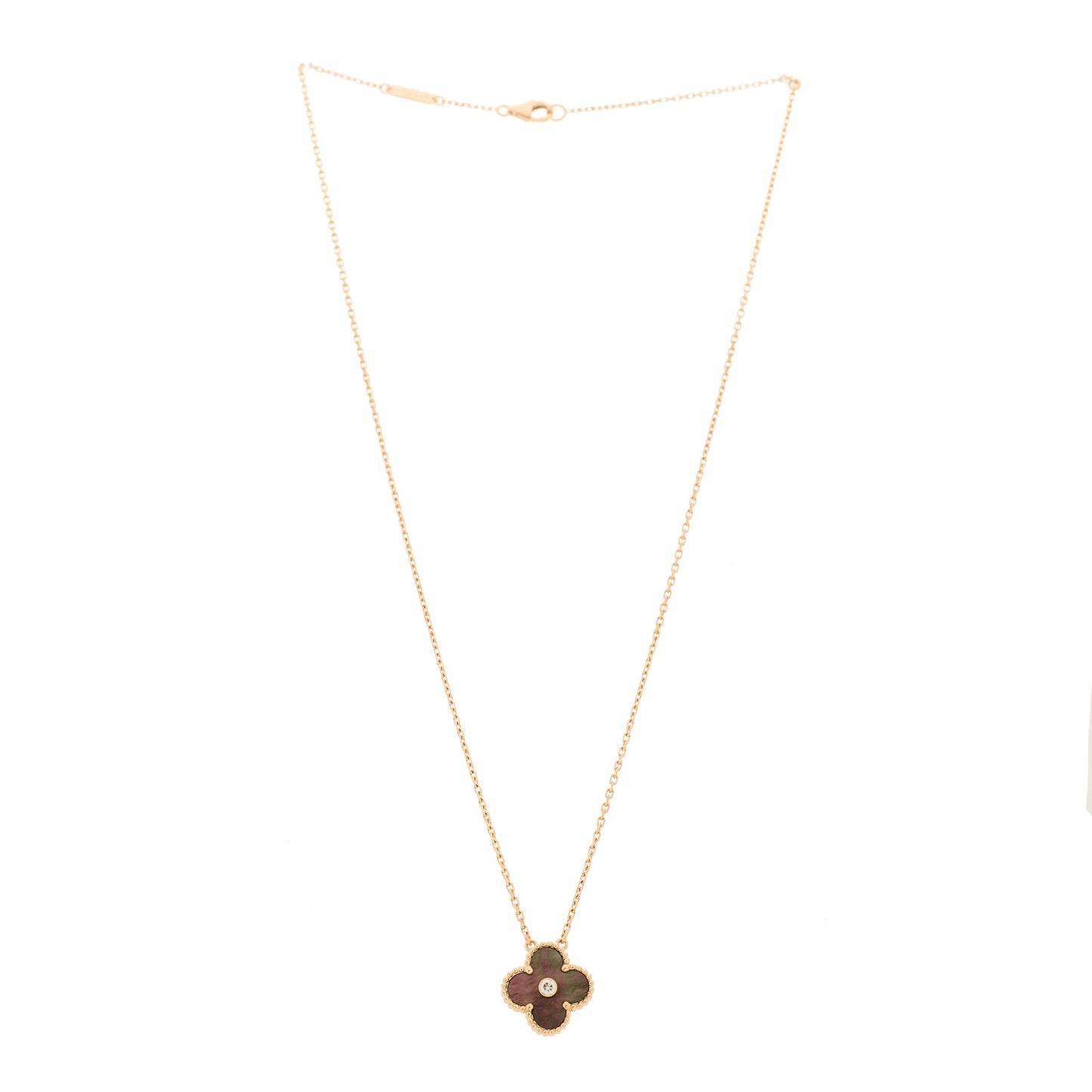 18K Rose Gold Diamond Grey Mother of Pearl Vintage Alhambra Pendant Necklace