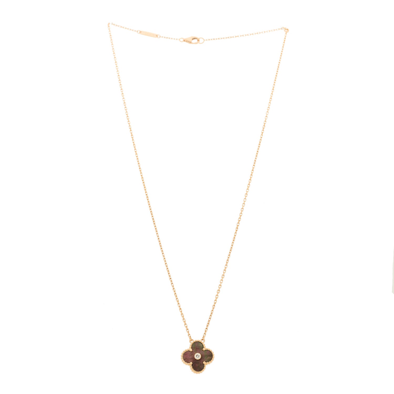Van Cleef & Arpels 18K Rose Gold Diamond Grey Mother of Pearl Vintage Alhambra Pendant Necklace 3 of 5