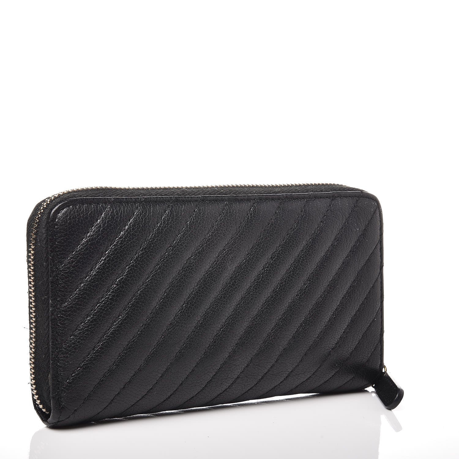 Chanel Shiny Goatskin Diagonal Quilted Small Zip Around Wallet Black 3 of 8