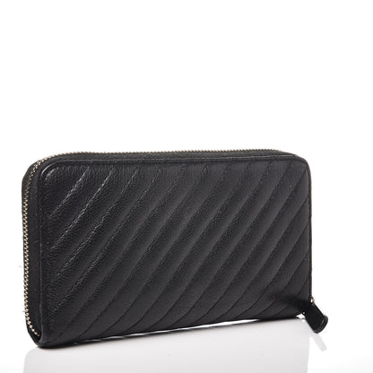 Chanel Shiny Goatskin Diagonal Quilted Small Zip Around Wallet Black 3 of 8