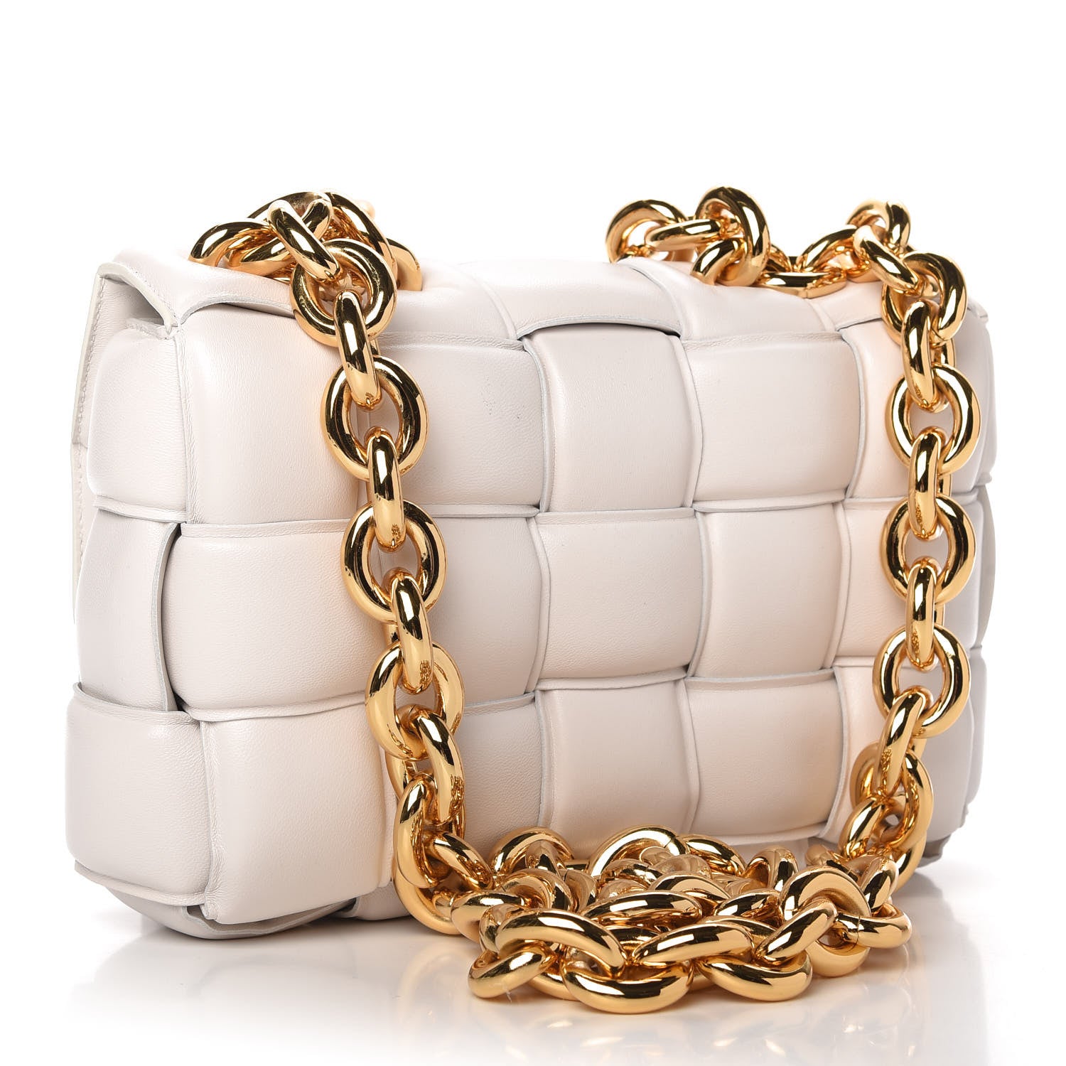 Bottega Veneta Lambskin Maxi Intreccio Padded Chain Cassette Crossbody Bag White 3 of 9
