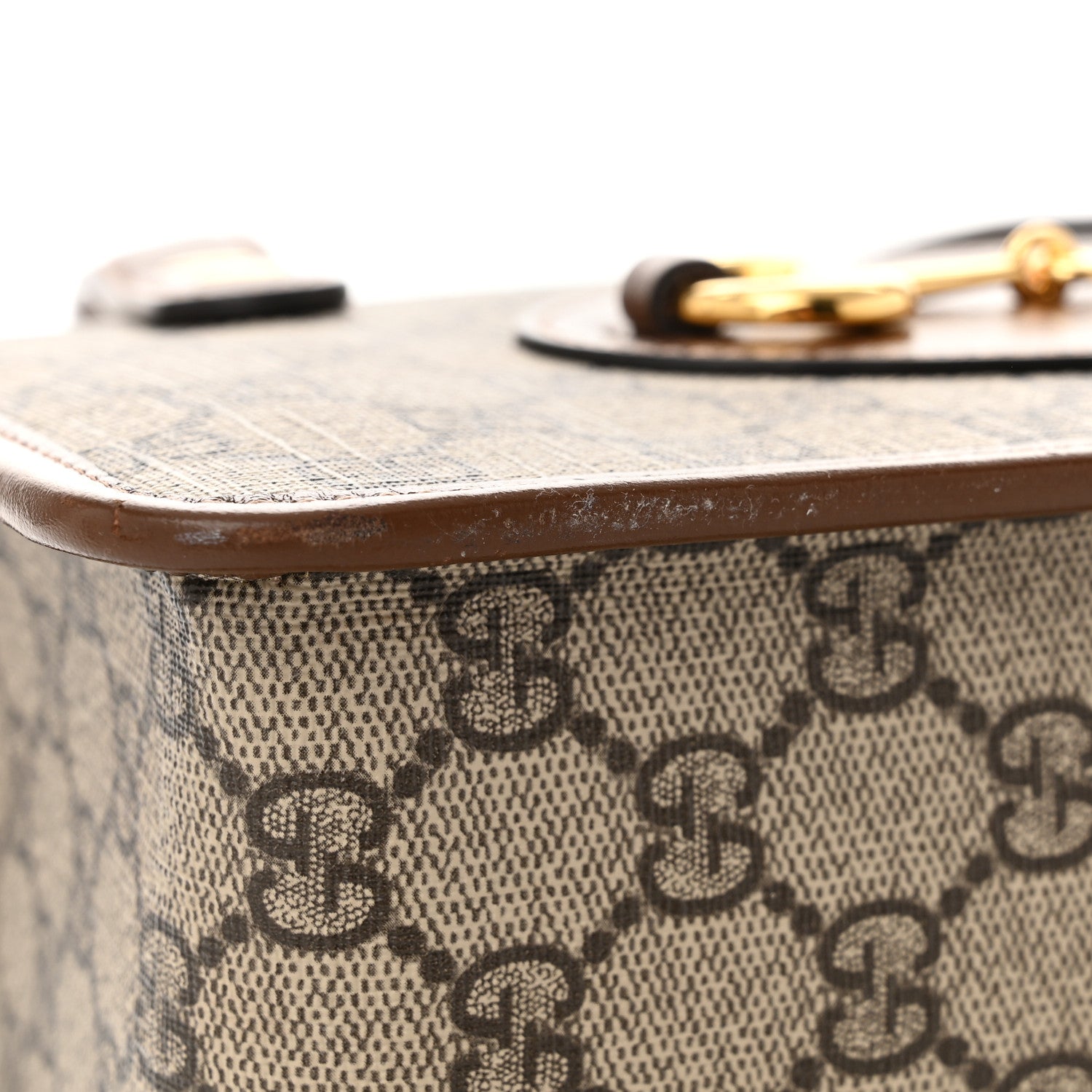 Gucci GG Supreme Monogram Azalea Calfskin Mini Horsebit 1955 Foldover Top Handle Bag Beige Ebony Brown Sugar 11 of 11