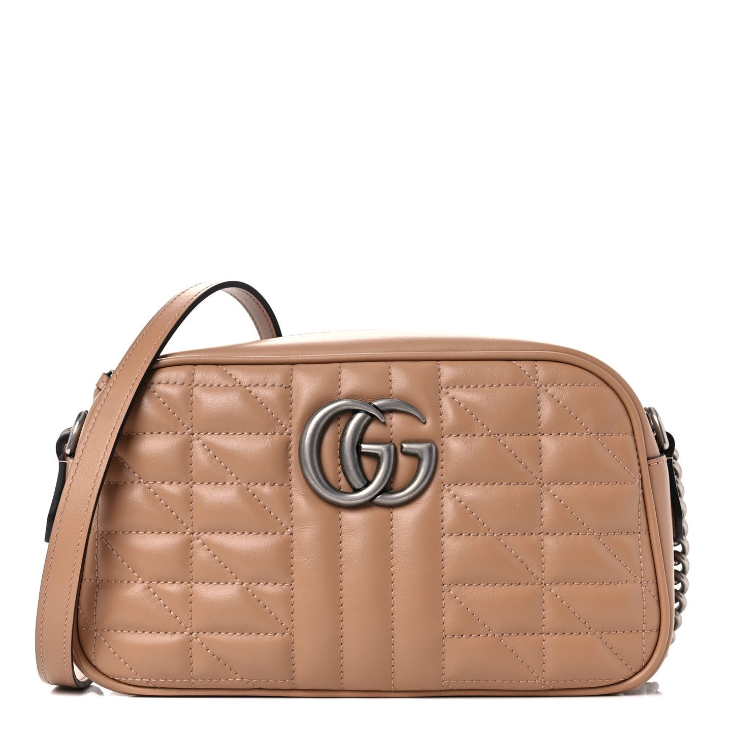 Calfskin Matelasse Aria Small GG Marmont Chain Shoulder Bag Camelia