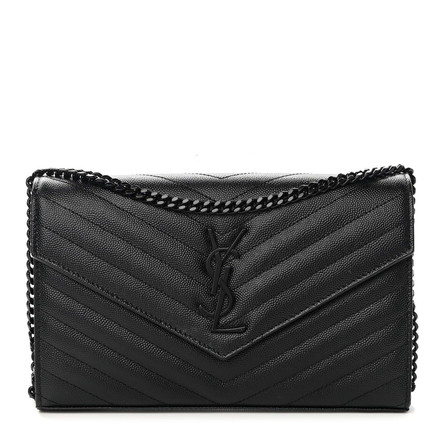 Grain De Poudre Matelasse Chevron Monogram Chain Wallet Black
