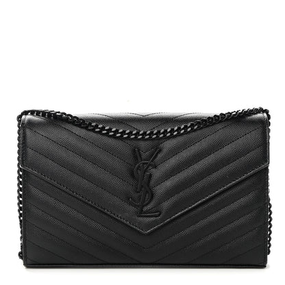 Saint Laurent Grain De Poudre Matelasse Chevron Monogram Chain Wallet Black 1 of 12