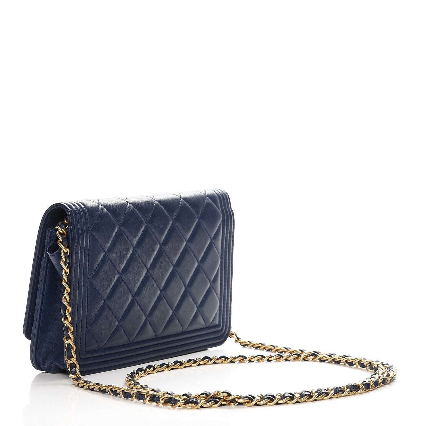 Lambskin Quilted Boy Wallet On Chain WOC Blue
