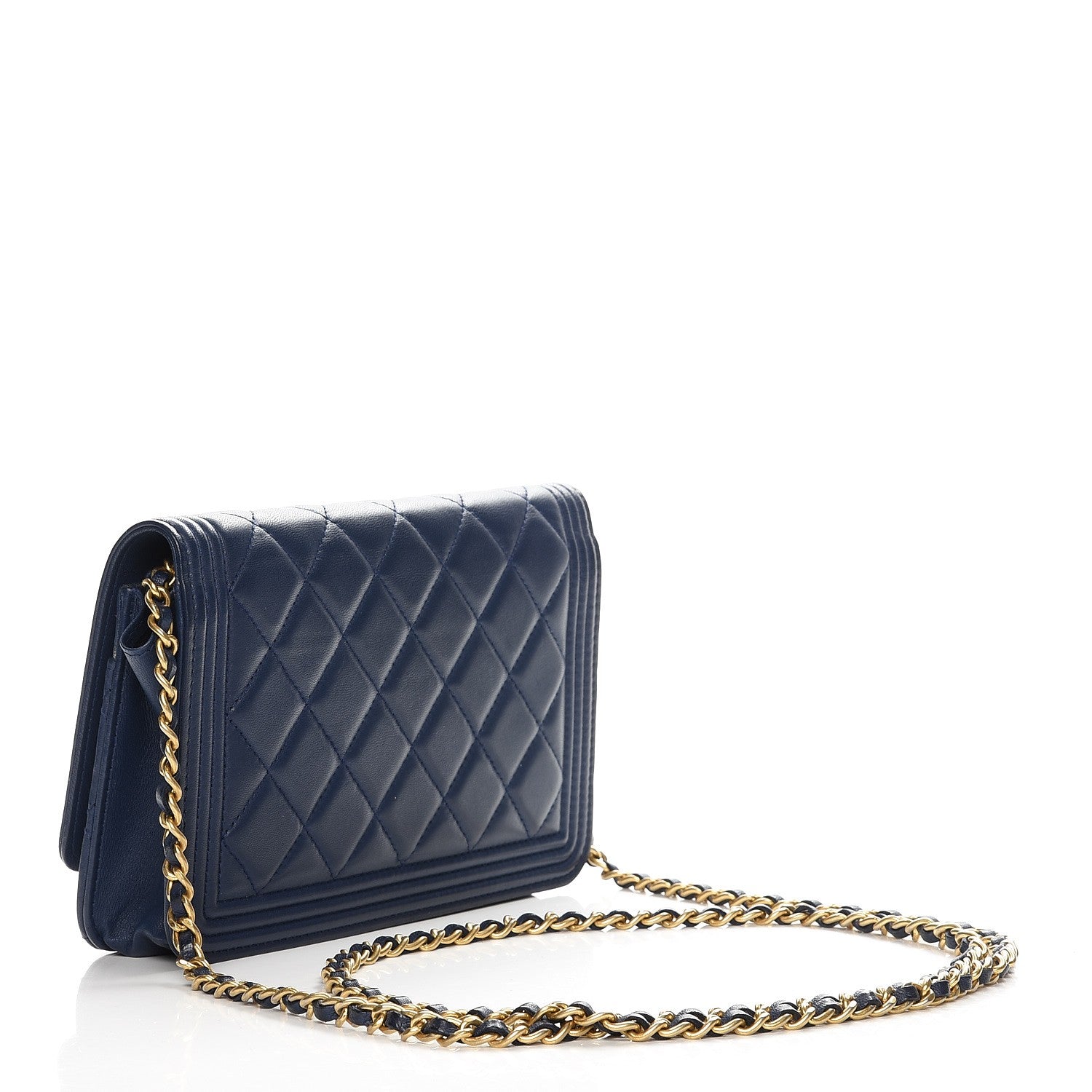 Chanel Lambskin Quilted Boy Wallet On Chain WOC Blue 3 of 10