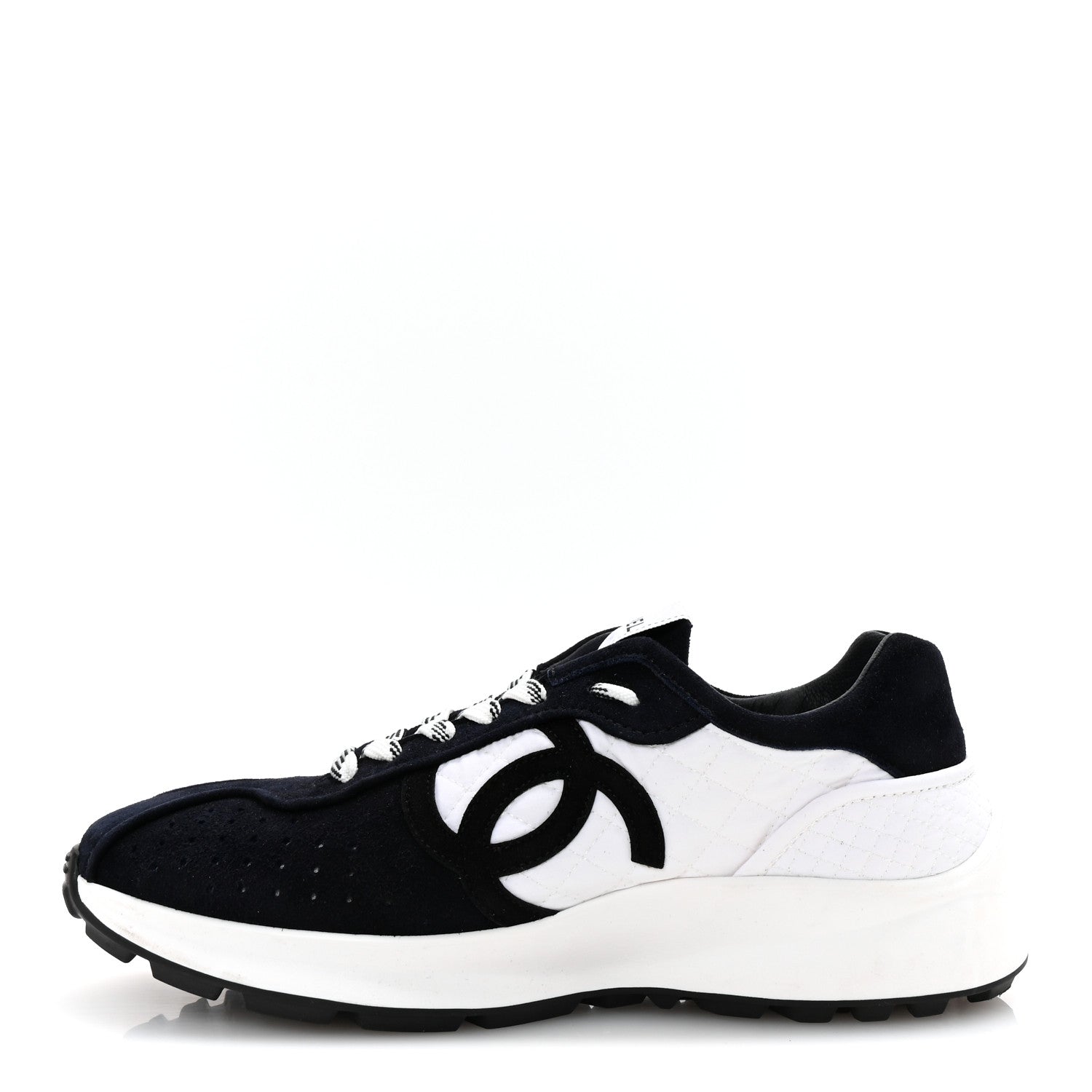 Chanel Fabric Suede Kidskin CC Sneakers 39 Dark Navy White 1 of 10
