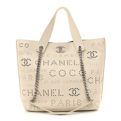 Chanel Calfskin Tweed Small Logo Eyelets Shopping Tote Beige 3 of 12