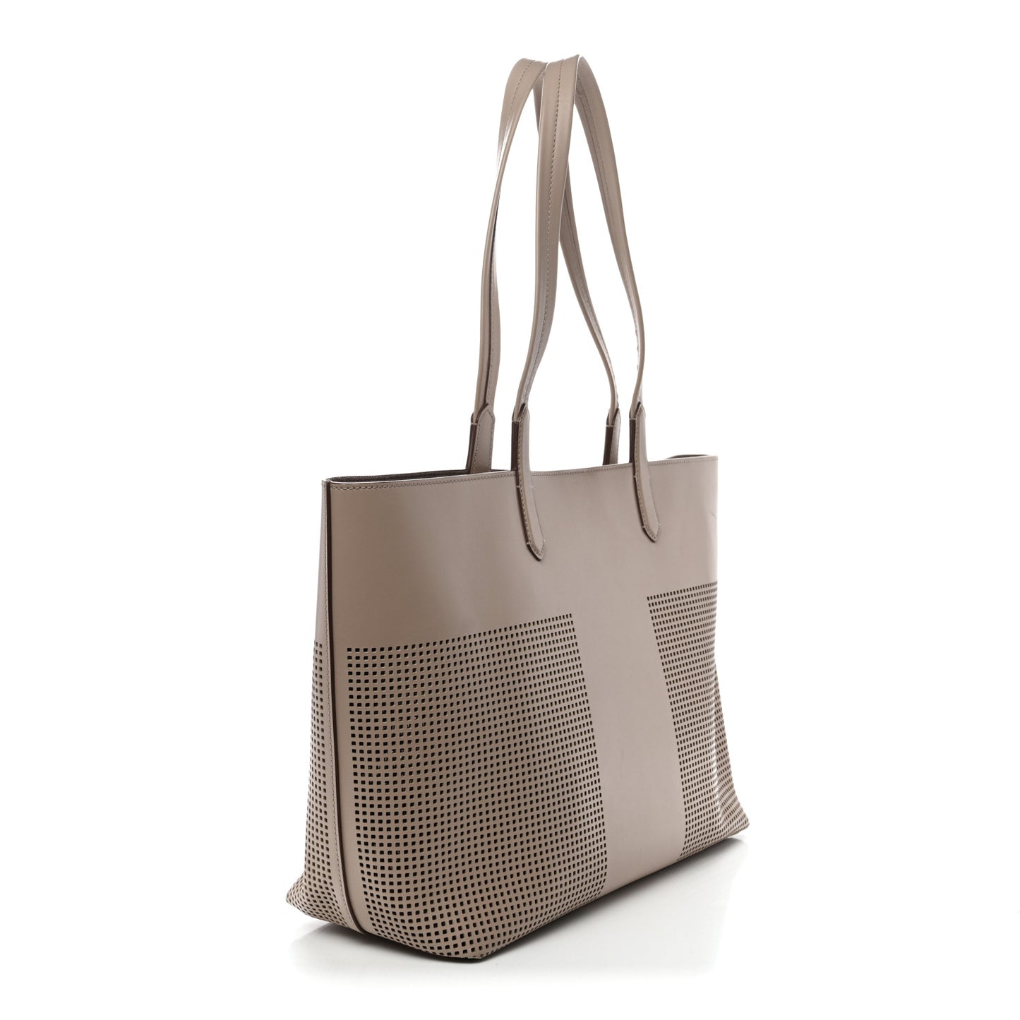 Calfskin Perforated Small East West Graphic T Tote Beige