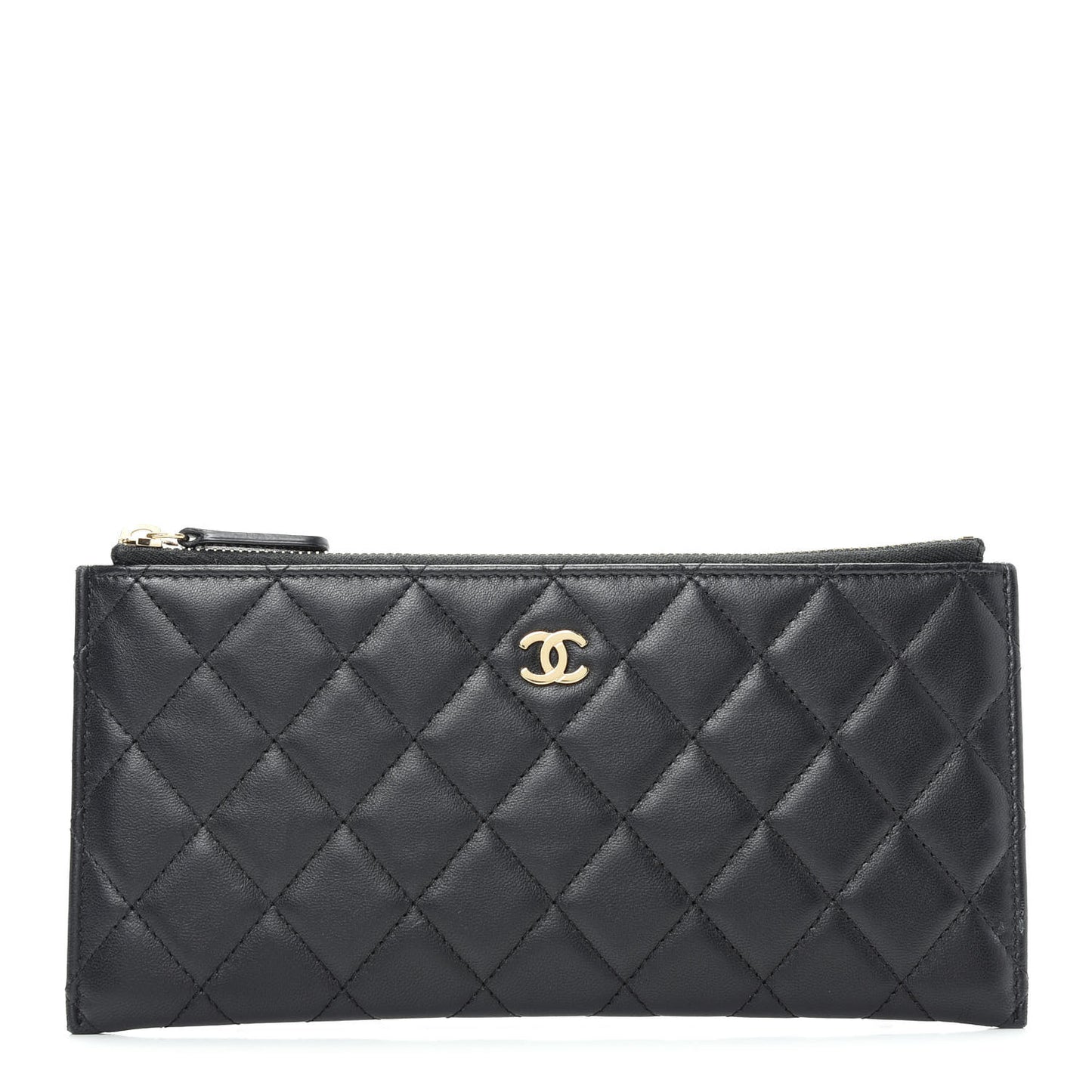 Lambskin Quilted Zip Pouch Black