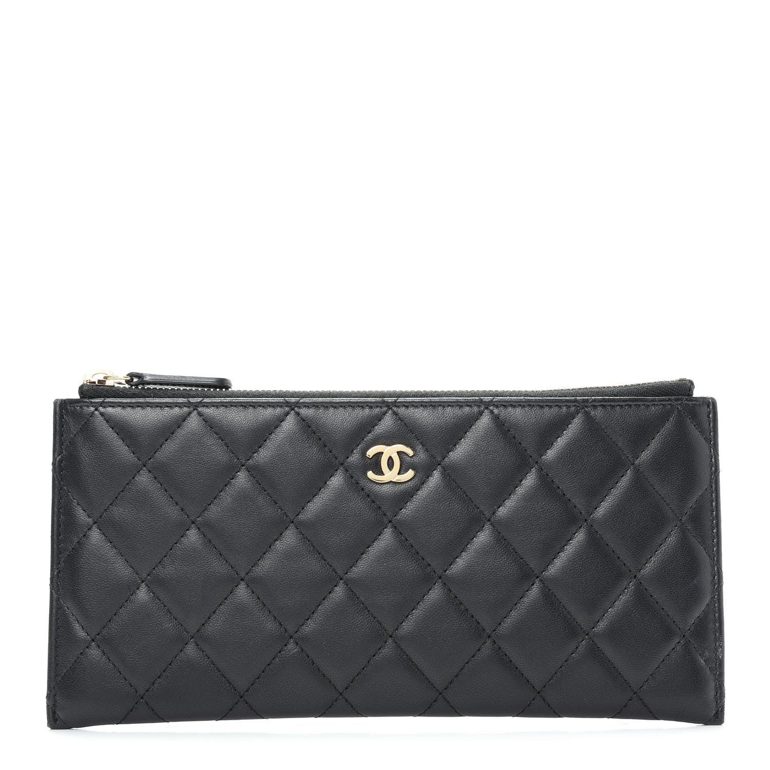 Chanel Lambskin Quilted Zip Pouch Black 1 of 9