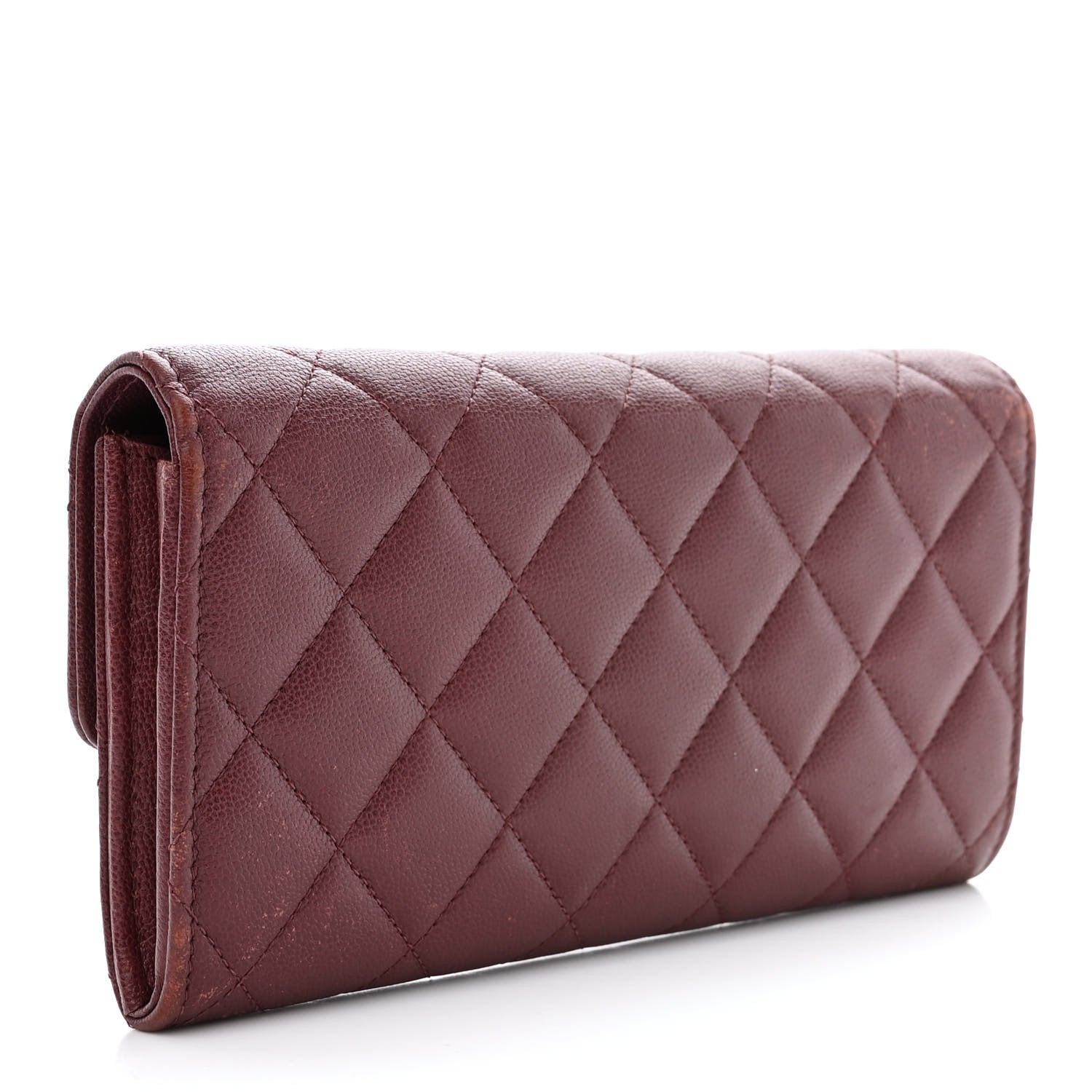 Chanel Caviar Quilted Studded CC Large Gusset Flap Wallet Burgundy 3 of 12