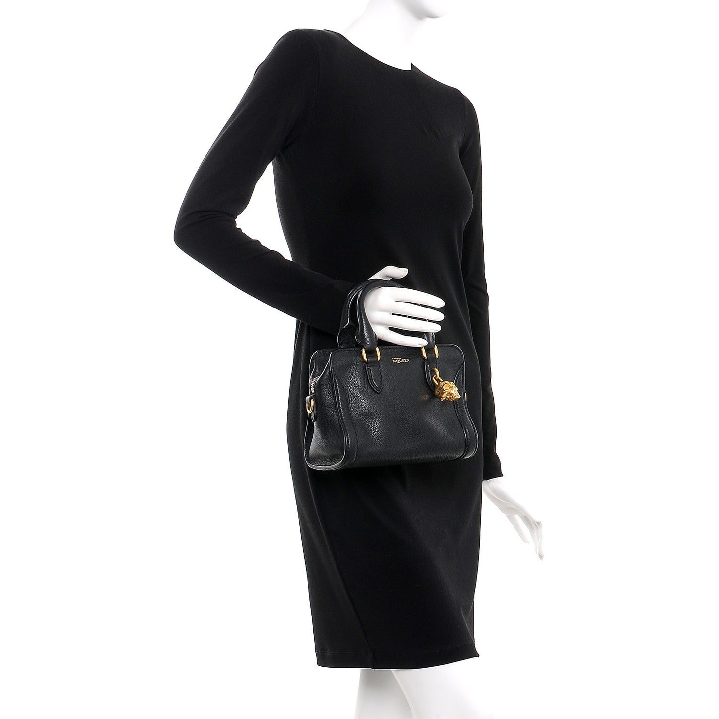 Pebbled Calfskin Mini Padlock Tote Black