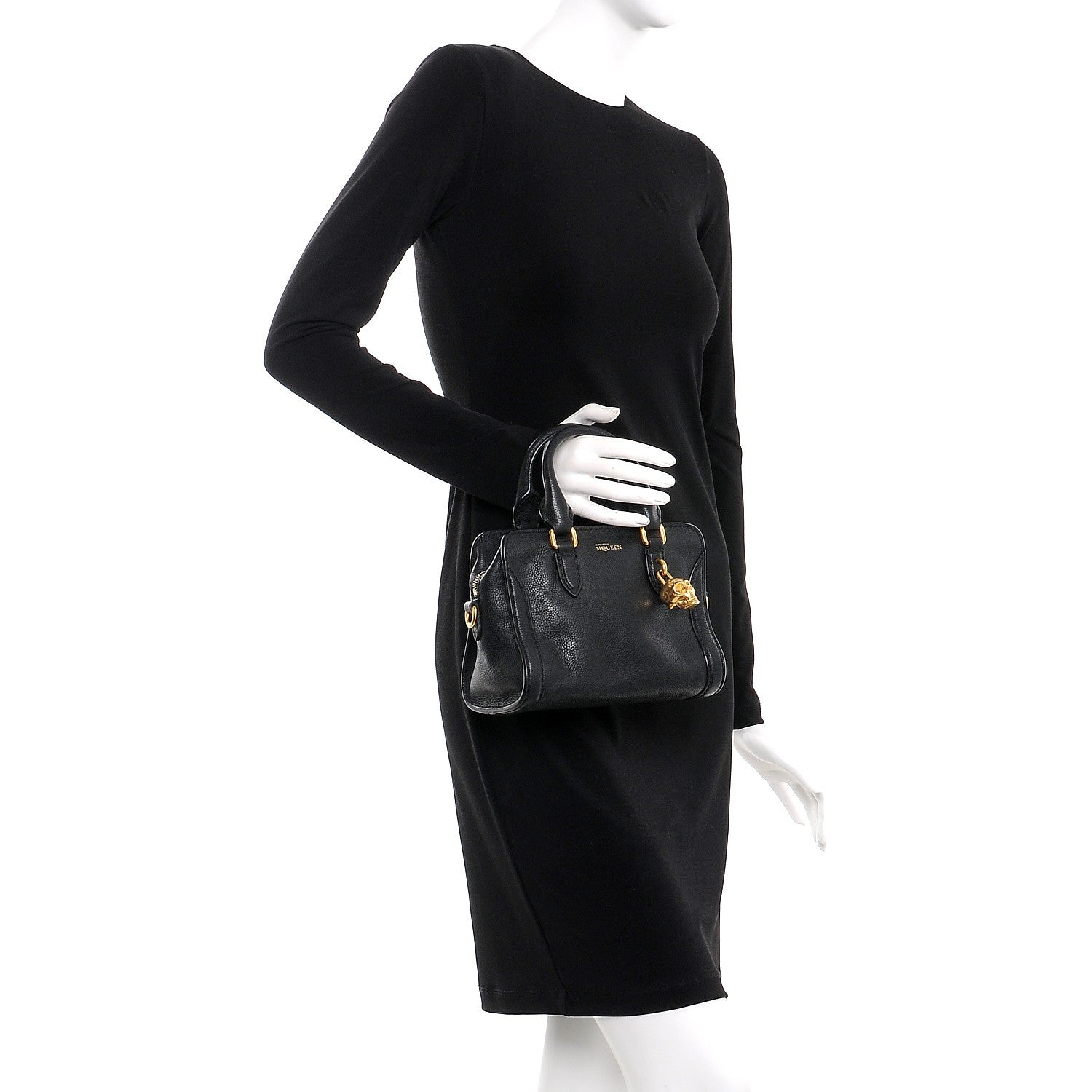Alexander McQueen Pebbled Calfskin Mini Padlock Tote Black 2 of 7