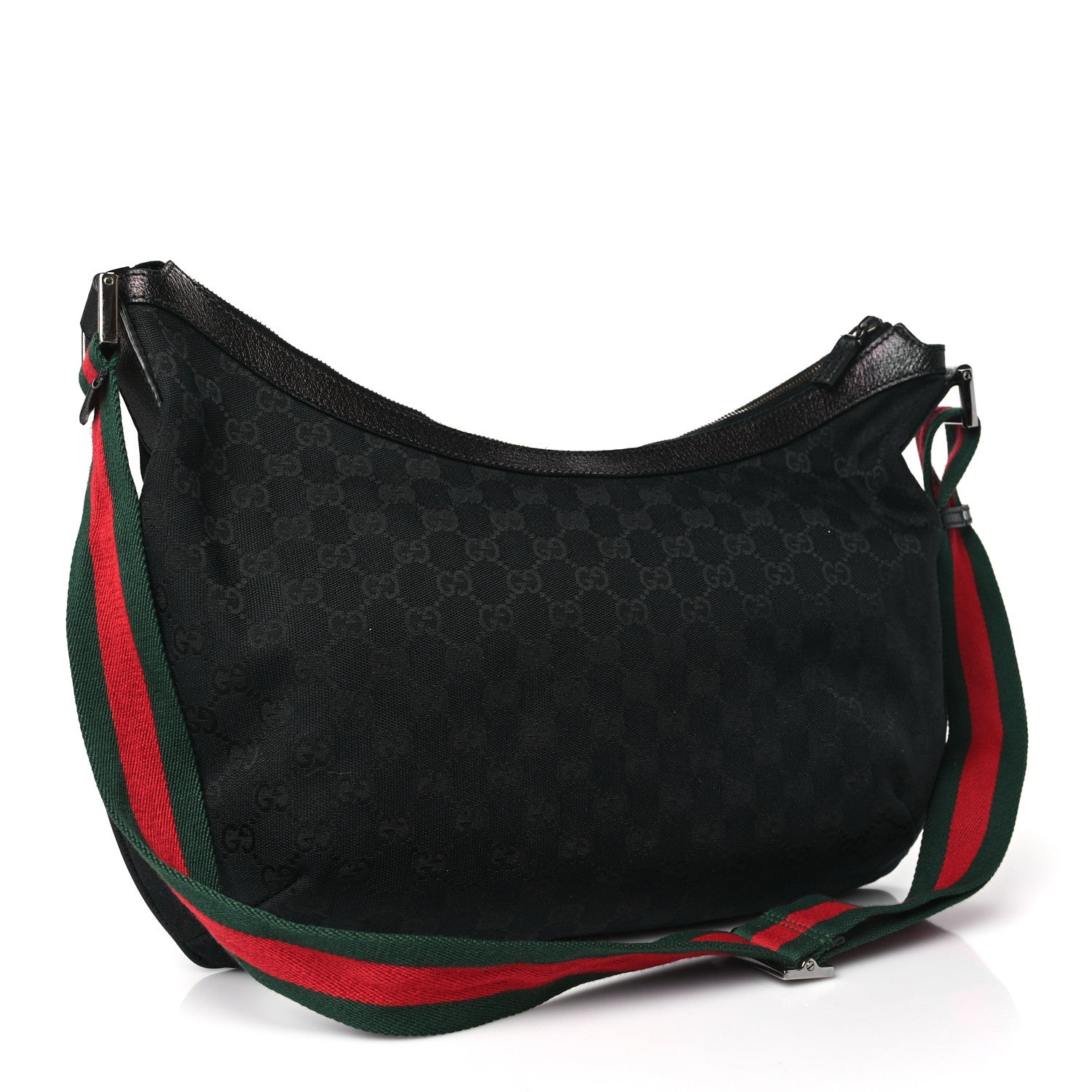 Gucci Monogram Web Medium Half Moon Hobo Black 3 of 10