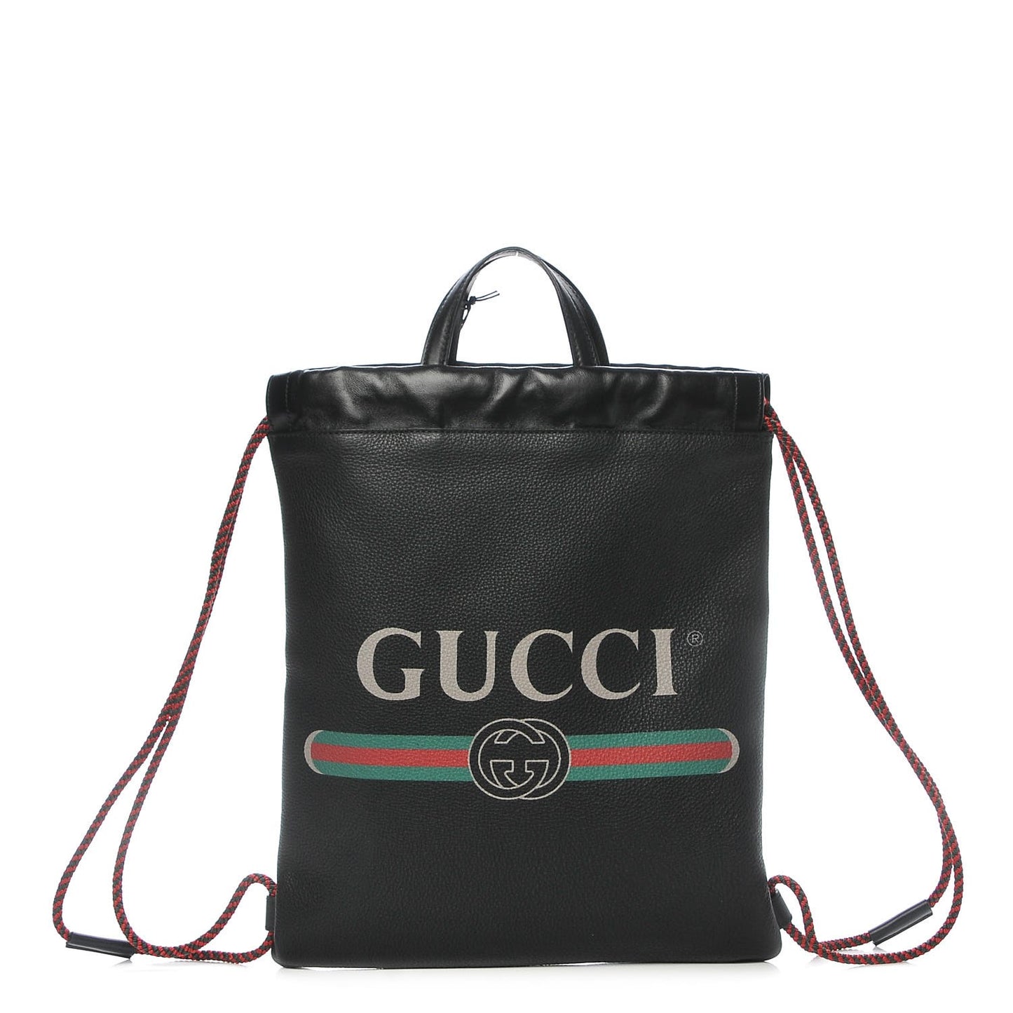 Calfskin Logo Drawstring Backpack Black