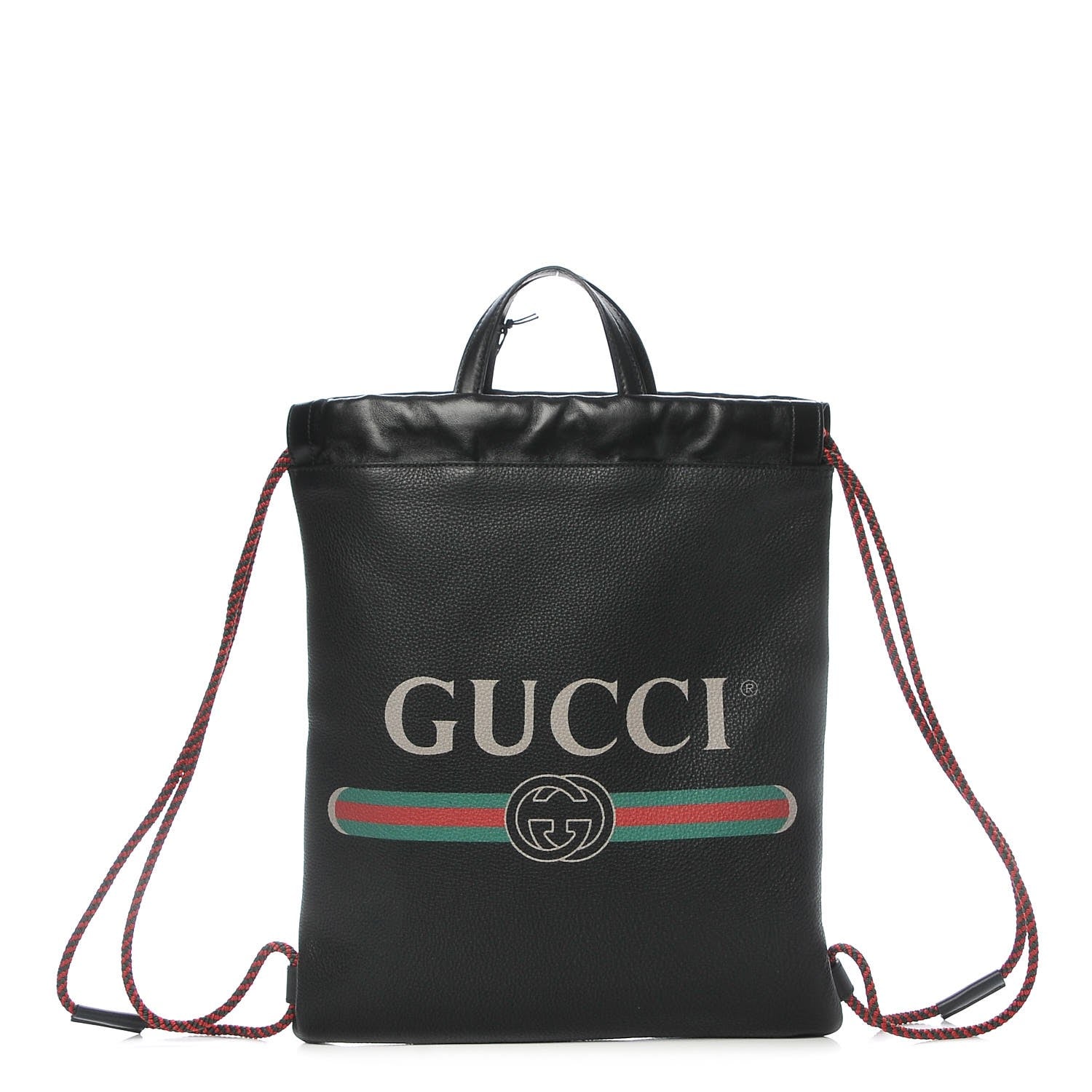 Gucci Calfskin Logo Drawstring Backpack Black 1 of 12