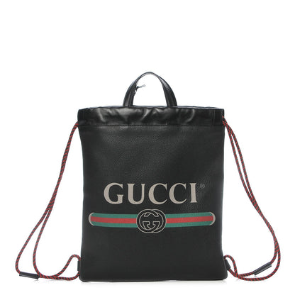 Gucci Calfskin Logo Drawstring Backpack Black 1 of 12