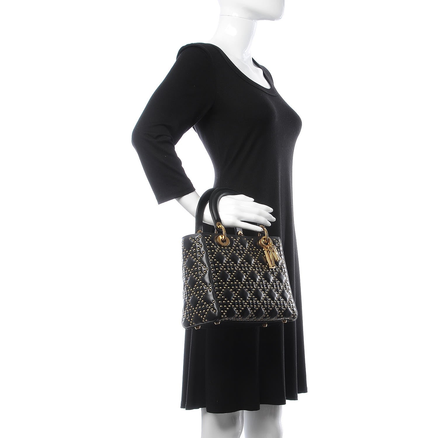 Christian Dior Calfskin Cannage Studded Medium Supple Lady Dior Black 3 of 8