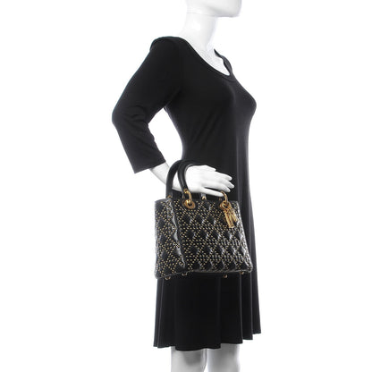 Christian Dior Calfskin Cannage Studded Medium Supple Lady Dior Black 3 of 8