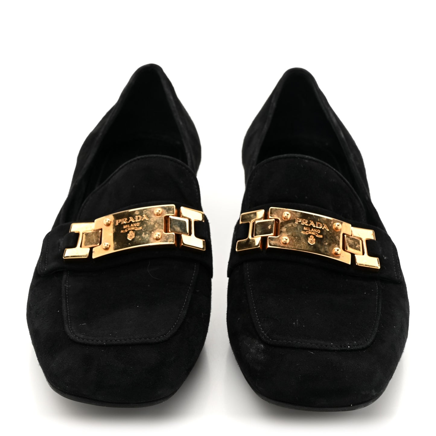 Suede Metal Plate Logo Loafers 37.5 Black