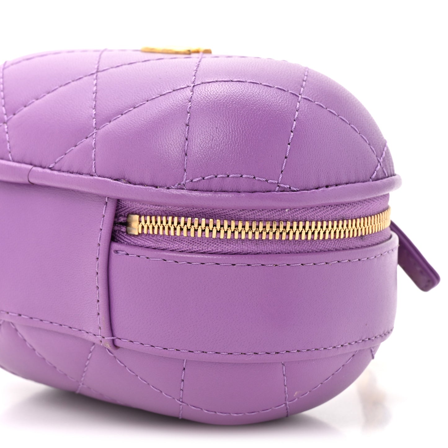 Lambskin Quilted CC Bubble Vanity Case With Chain Purple