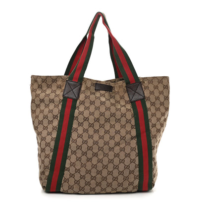 Gucci GG Monogram Medium Web Handle Vertical Tote Dark Brown 1 of 12