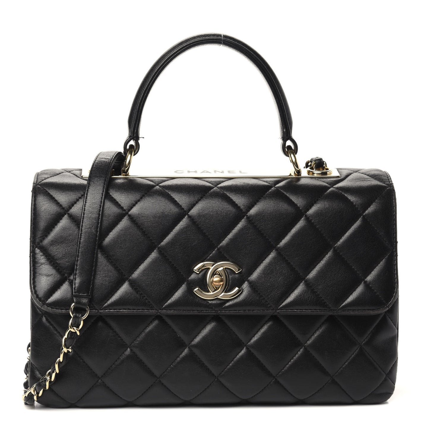 Lambskin Quilted Medium Trendy CC Flap Dual Handle Bag Black