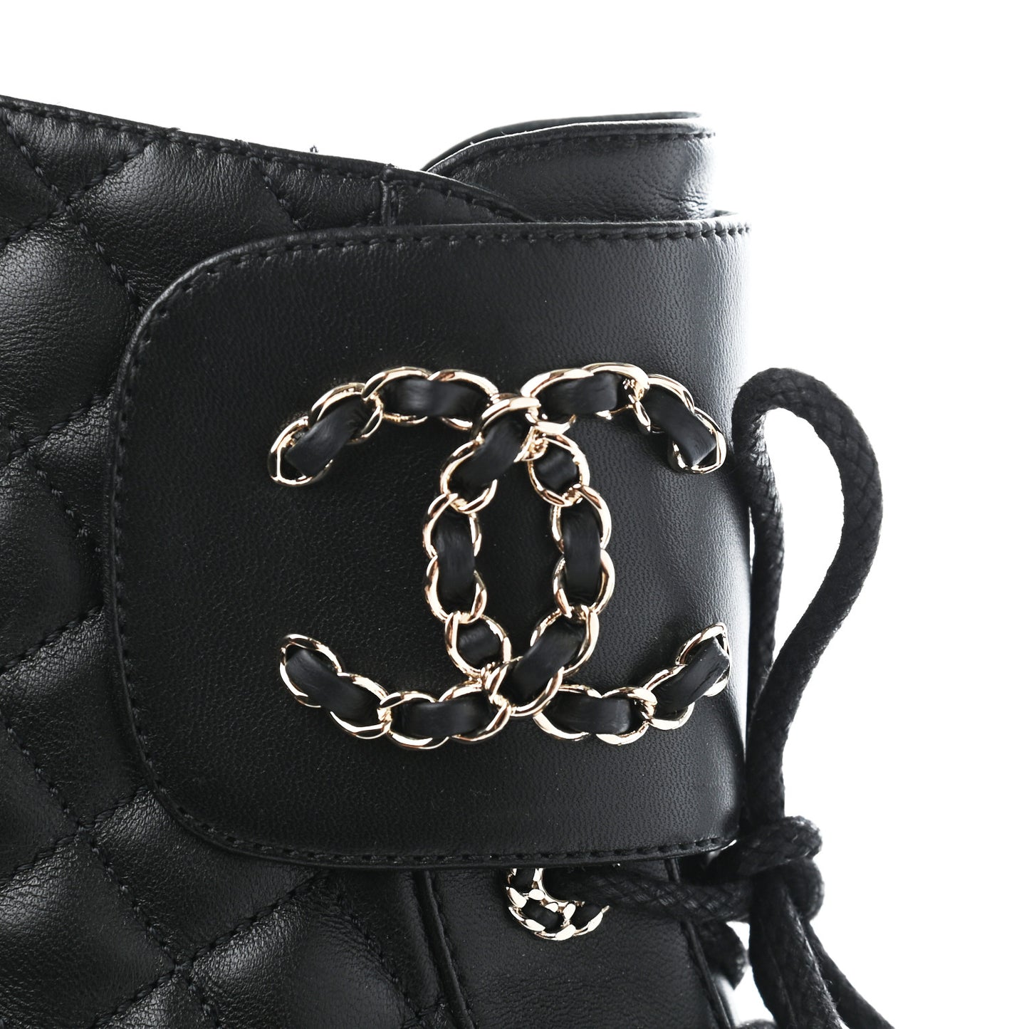 Shiny Lambskin Quilted Lace Up Combat Boots 40.5 Black