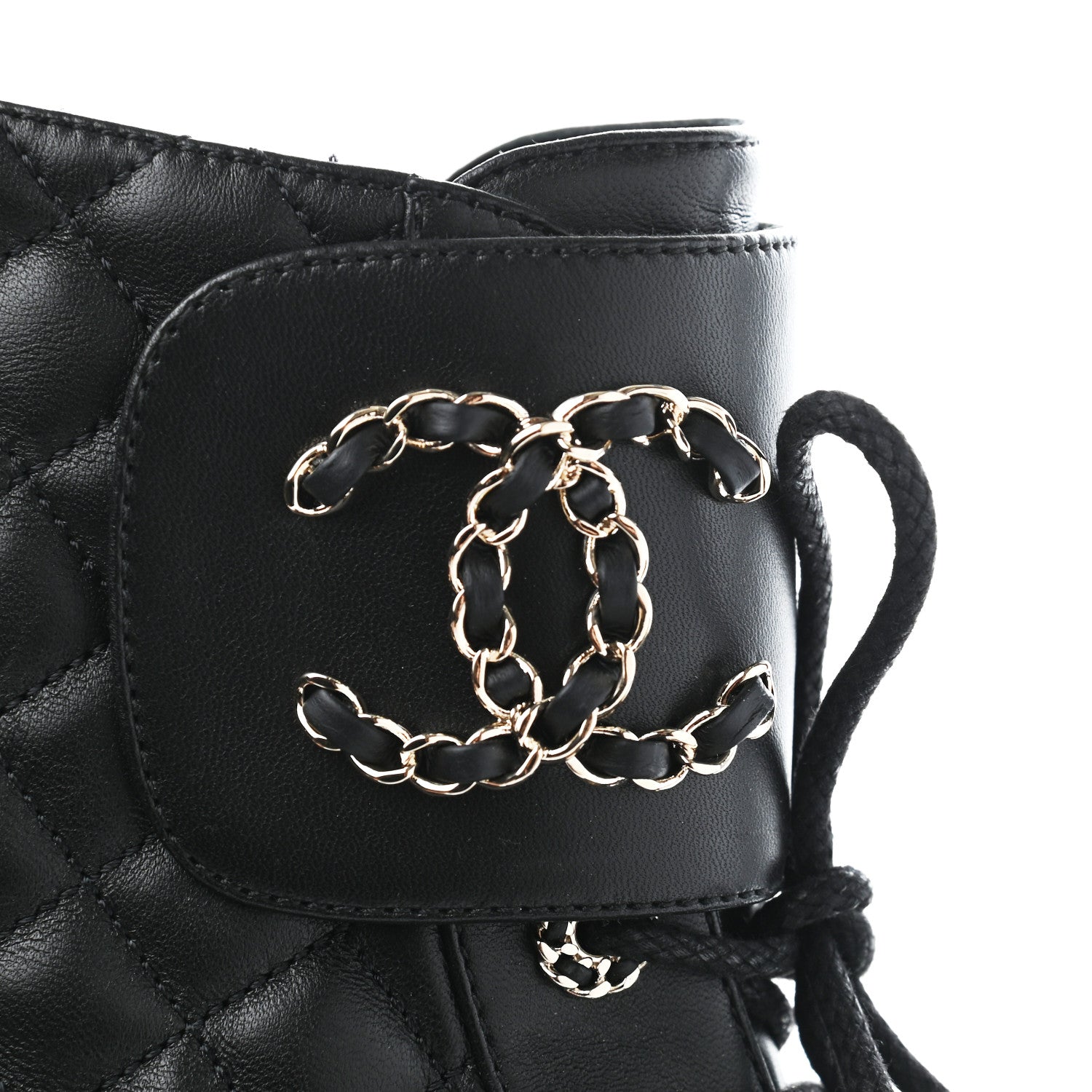 Chanel Shiny Lambskin Quilted Lace Up Combat Boots 40.5 Black 8 of 14