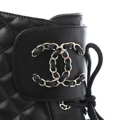 Chanel Shiny Lambskin Quilted Lace Up Combat Boots 40.5 Black 8 of 14