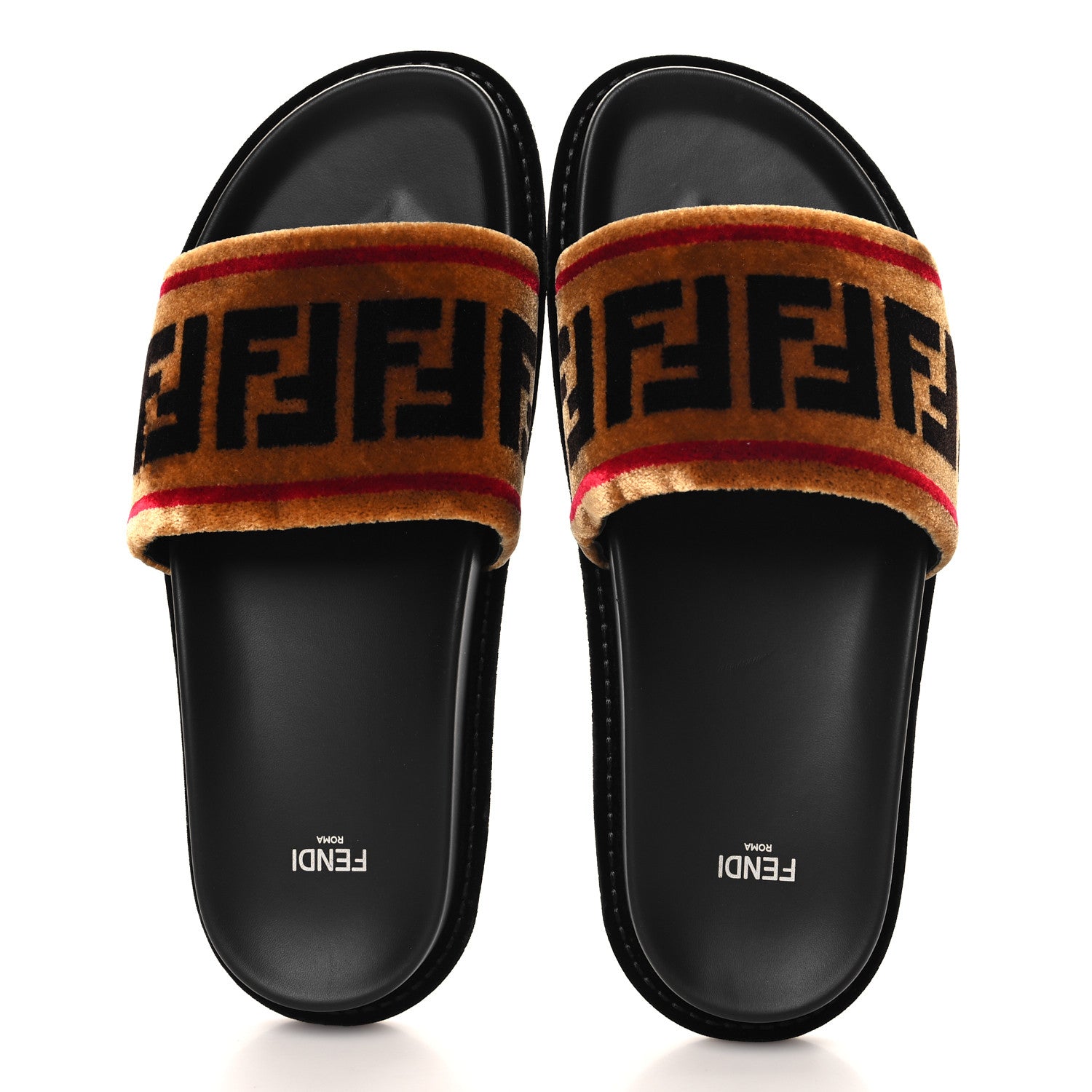 Fendi Velvet FF Flat Slide Sandals 40 Testa Di Moro Tobacco Fragola 2 of 10