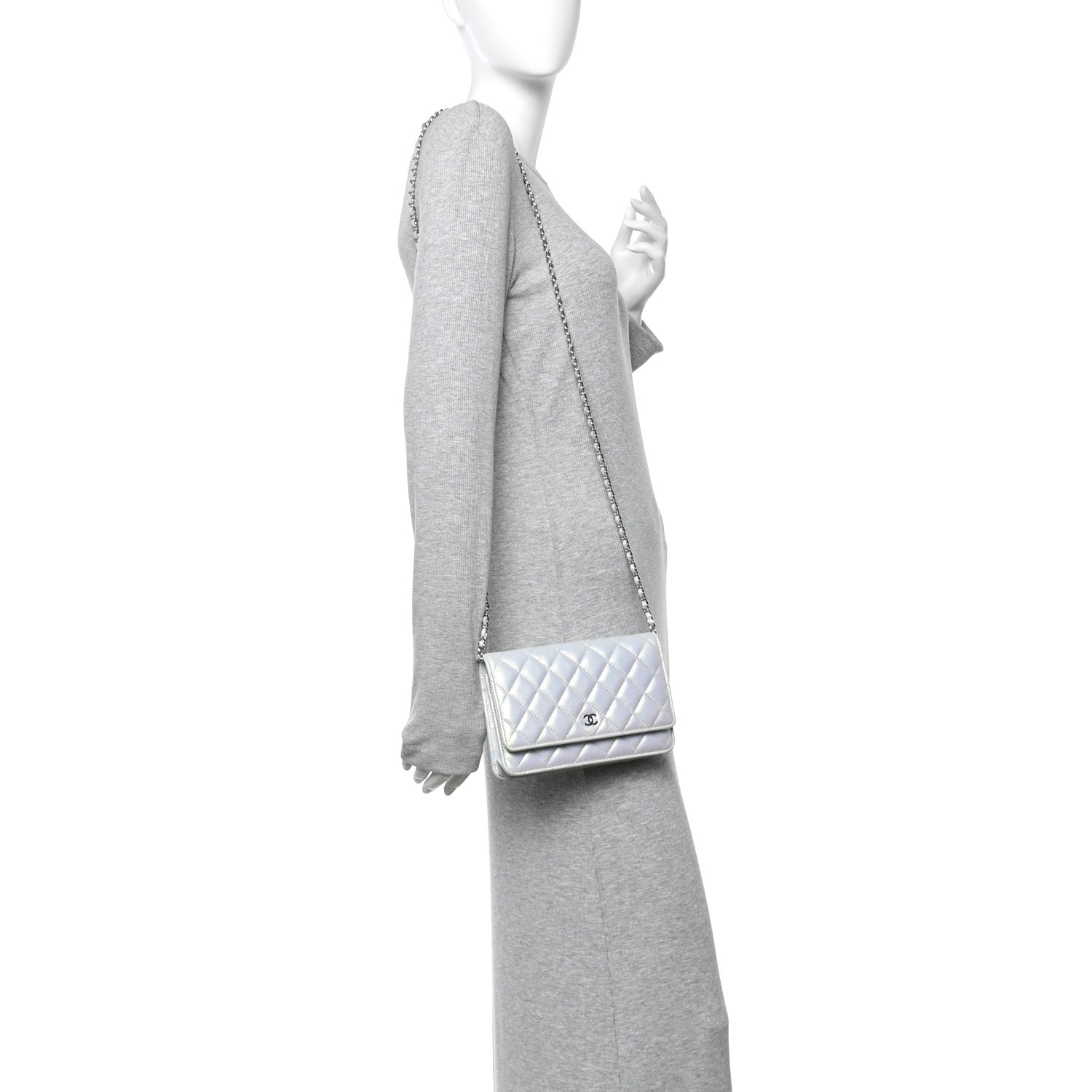 Chanel Iridescent Calfskin Quilted Wallet On Chain WOC Light Blue 2 of 12