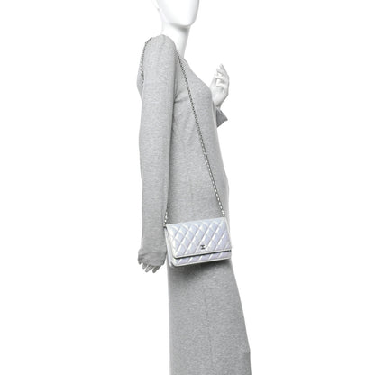 Chanel Iridescent Calfskin Quilted Wallet On Chain WOC Light Blue 2 of 12