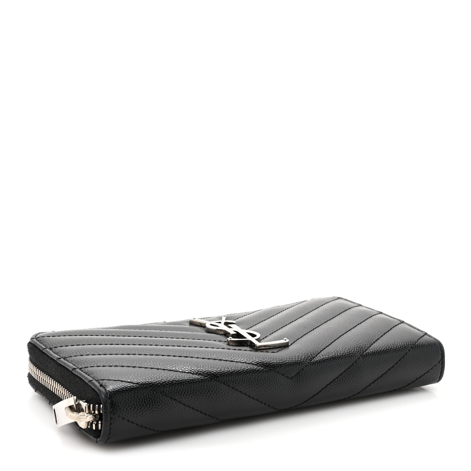 Saint Laurent Grain De Poudre Matelasse Chevron Monogram Zip Around Wallet Black 4 of 6