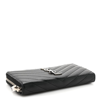 Saint Laurent Grain De Poudre Matelasse Chevron Monogram Zip Around Wallet Black 4 of 6