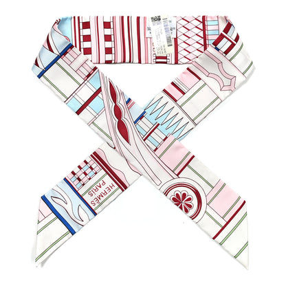 Hermes Silk Voltes Et Pirouettes Twilly Rose Ciel Bordeaux 1 of 4