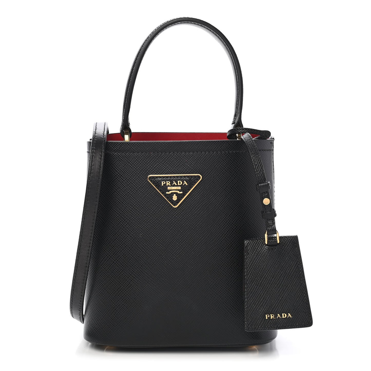 Saffiano Cuir Small Panier Bucket Bag Black Fuoco