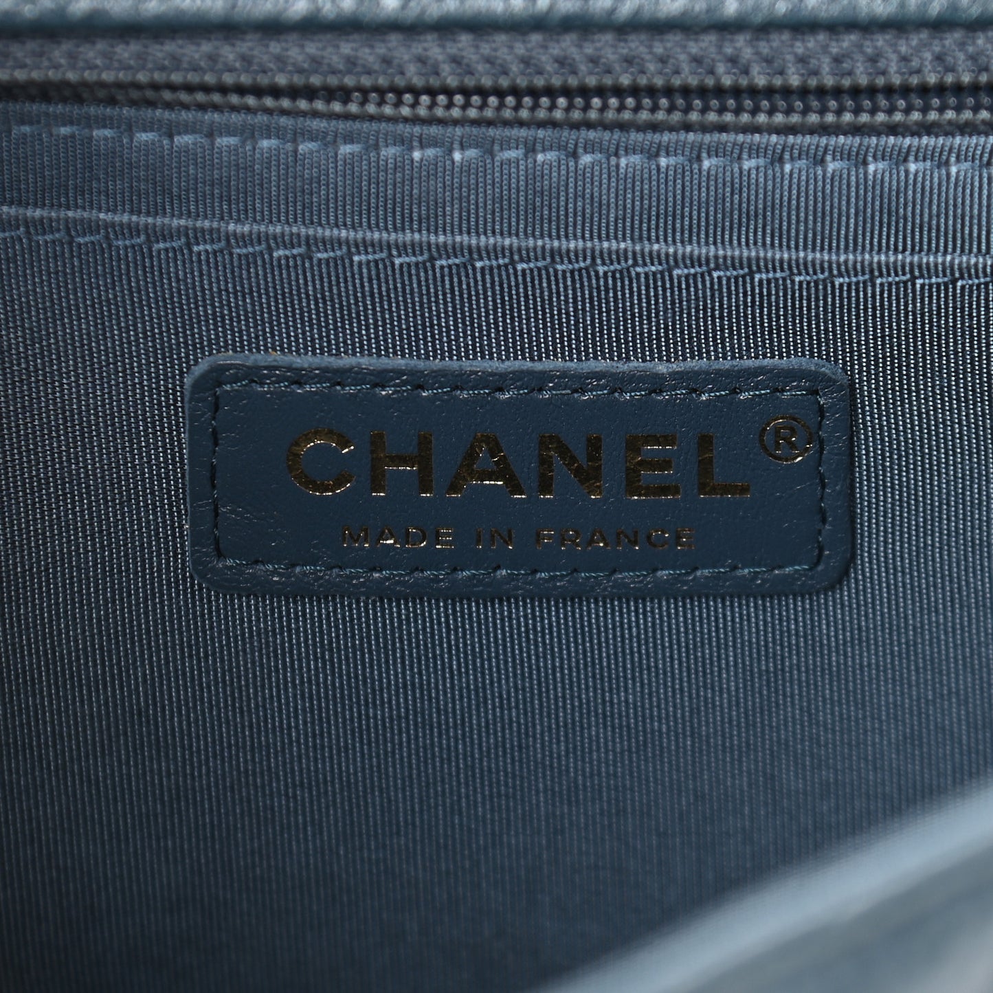 Metallic Calfskin Chevron Quilted Small Statement Flap Blue