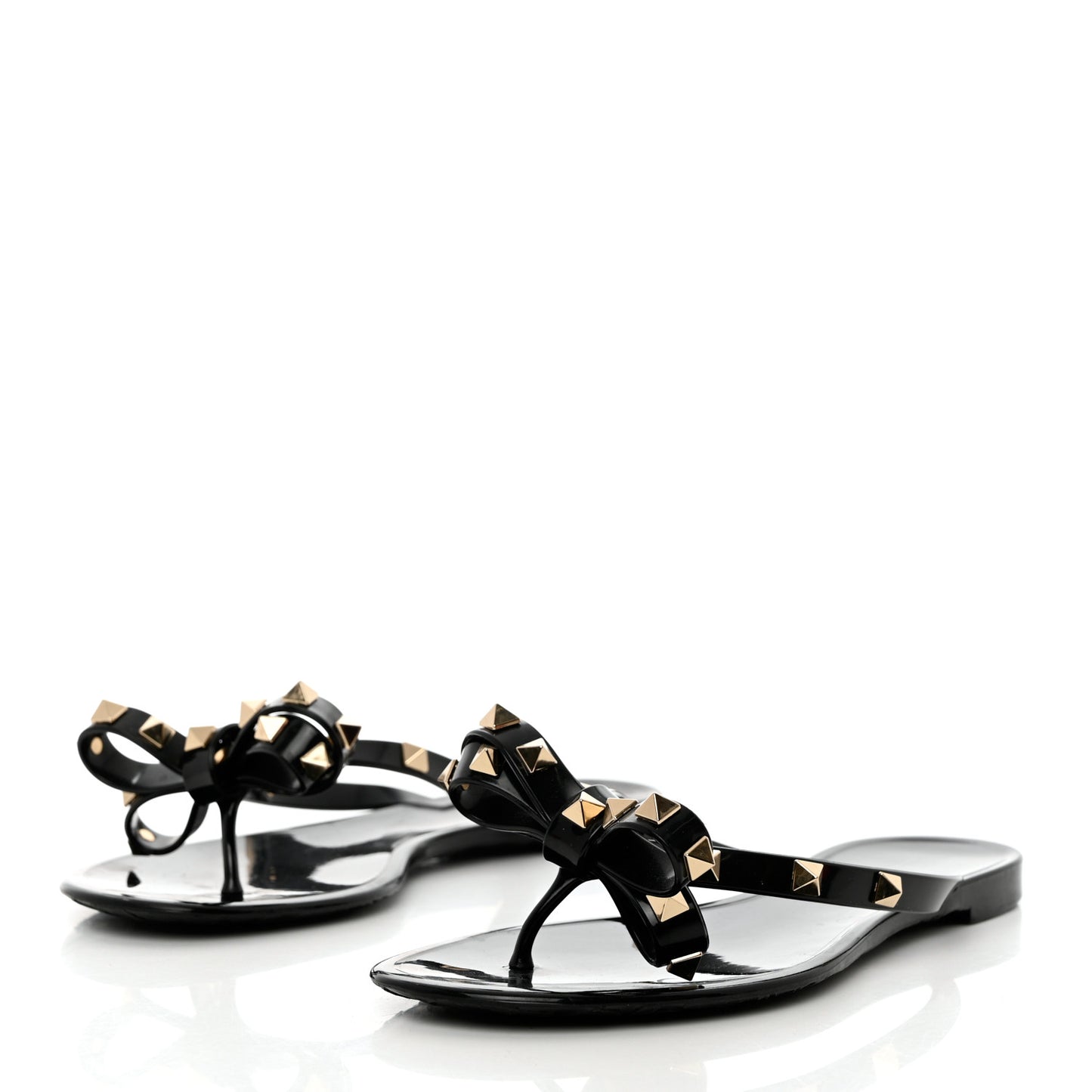 PVC Jelly Rockstud Bow Thong Sandals 36 Black