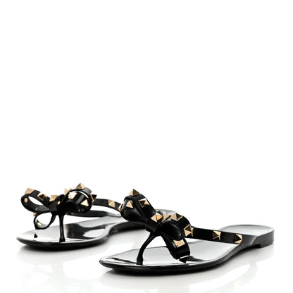 Valentino Garavani PVC Jelly Rockstud Bow Thong Sandals 36 Black 3 of 12