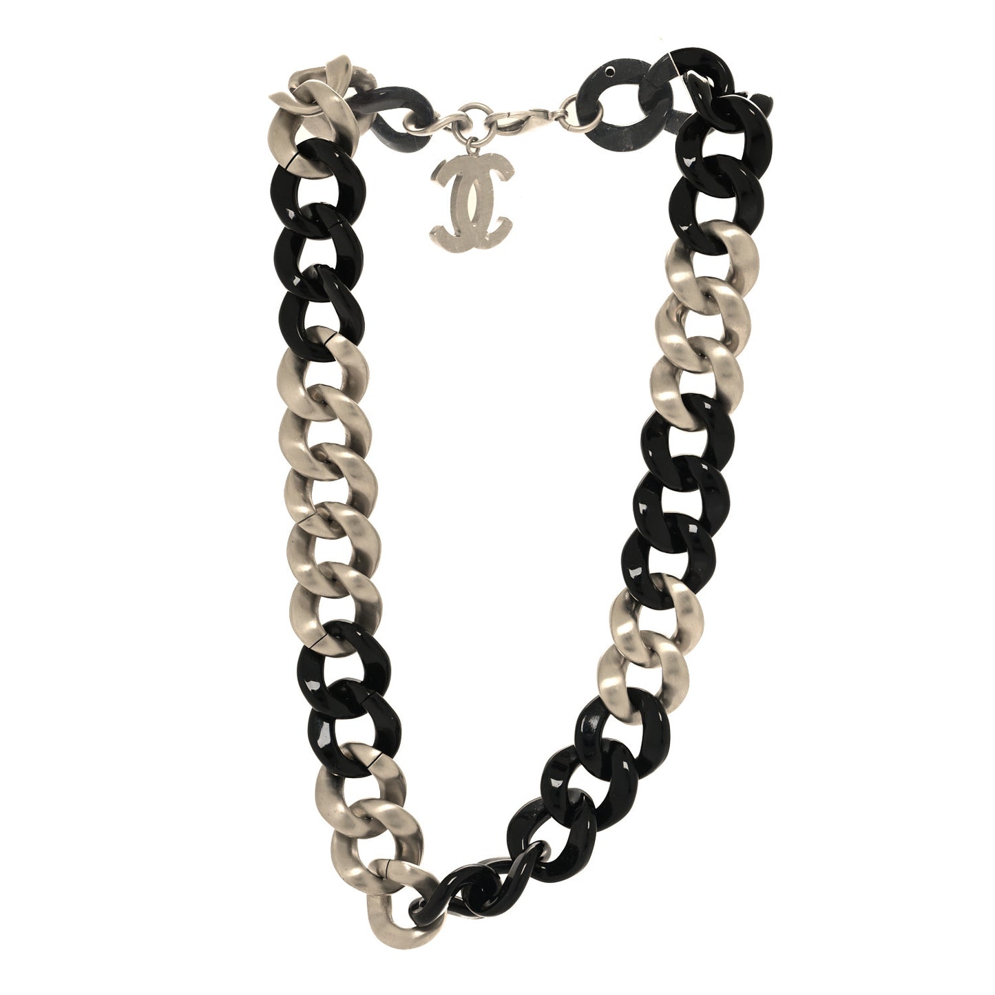 Metal Resin CC Chain Link Necklace Black Silver