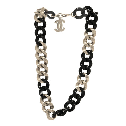 Chanel Metal Resin CC Chain Link Necklace Black Silver 3 of 4