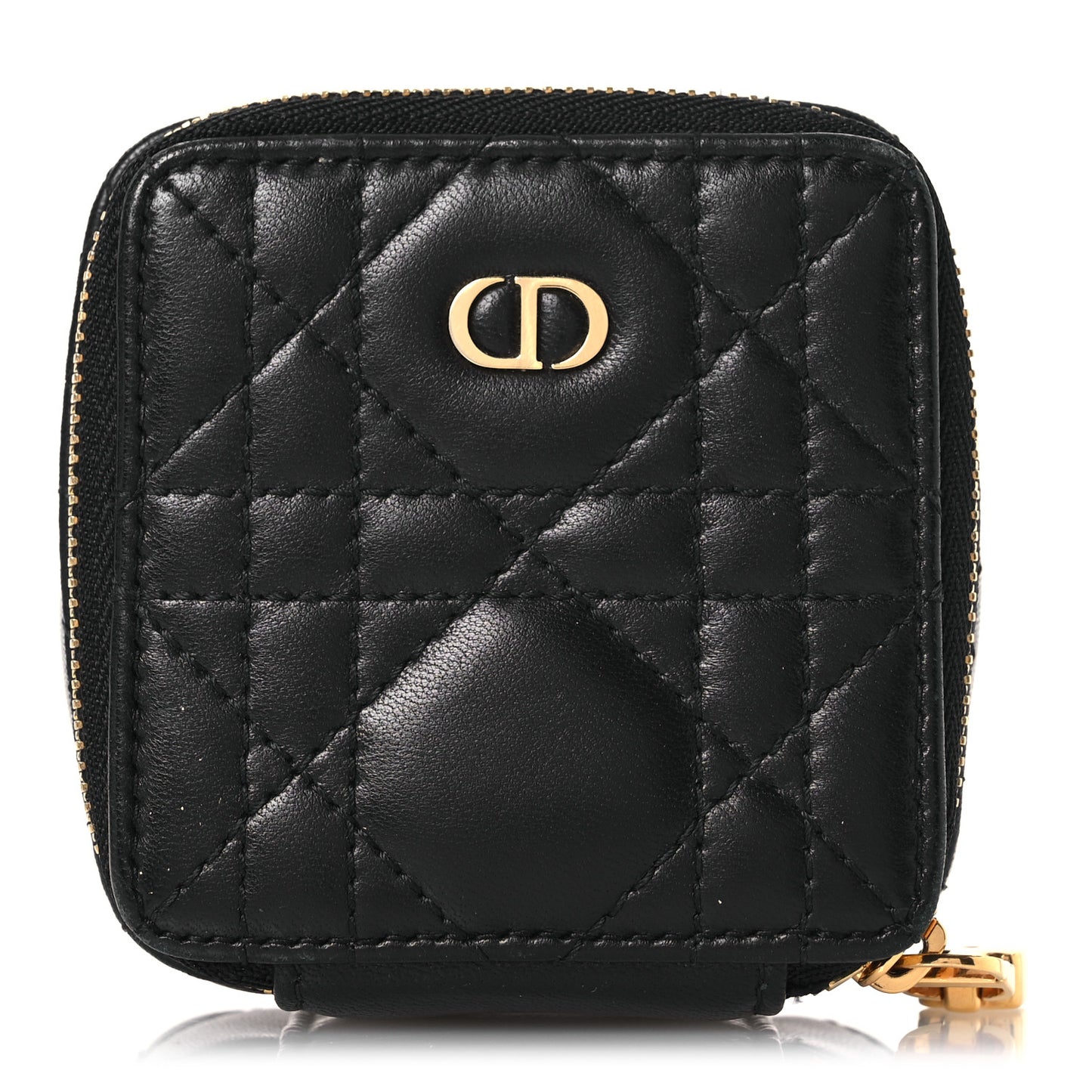 Calfskin Cannage Mini Caro Jewelry Case Black