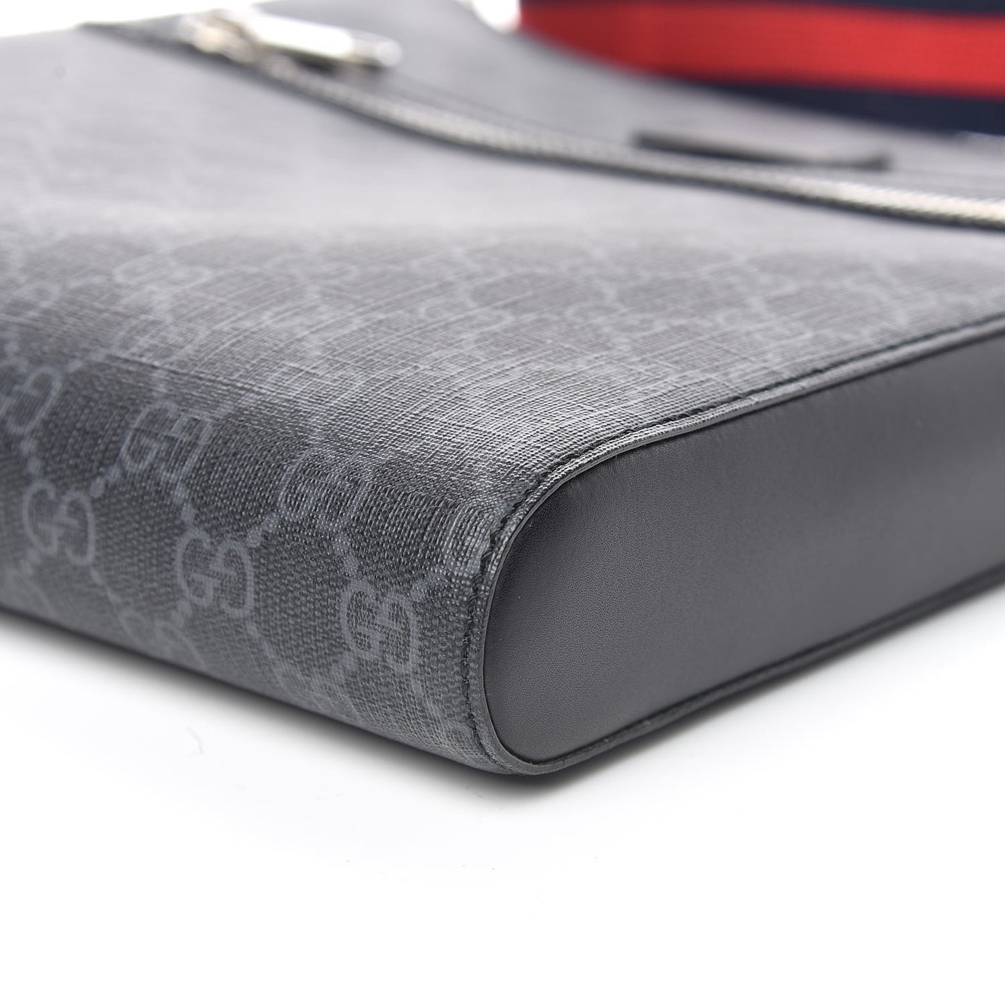 GG Supreme Monogram Appia Calfskin Web Flat Messenger Bag Black Grey