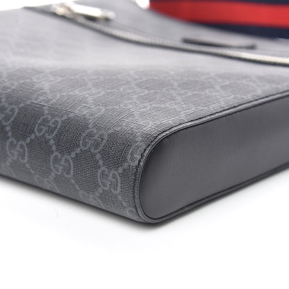 Gucci GG Supreme Monogram Appia Calfskin Web Flat Messenger Bag Black Grey 9 of 9